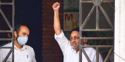 NCP leader and Maharashtra minister Nawab Malik being taken for a medical test after his arrest by the Enforcement Director (ED), Mumbai, February 23, 2022. Photo: PTI 