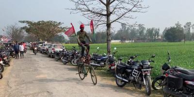 Meraf on his cycle. Photo: Manoj Singh