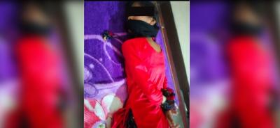 A picture of the victim bound and gagged, allegedly sent by the accused to the victim's family. Photo: Special arrangement.