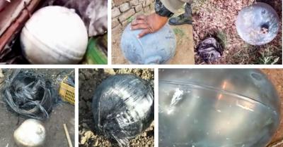 Images circulating online showing the metal balls that fell in Gujarat. 