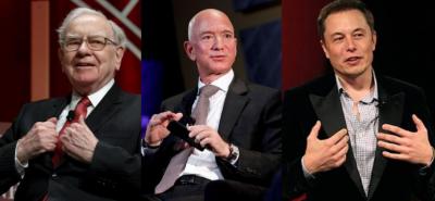 (From the left) Warren Buffett, Jeff Bezos and Elon Musk. Photo: Reuters