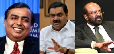 From the left: Mukesh Ambani, Gautam Adani and Shiv Nadar. Photo: Reuters and PTI
