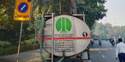 A water tanking bearing the logo of the New Delhi Municipal Council. Photo: Facebook/ndmcgov