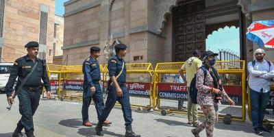Security forces outside the Gyanvapi mosque complex on May 17. Photo: PTI.