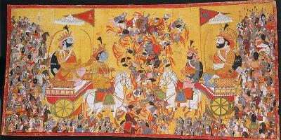 A painting depicting a scene from the battle of Kurukshetra in the Mahabharata. Photo: Wikimedia Commons.
