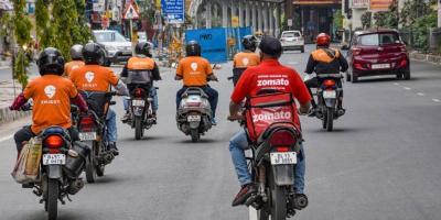 A photo of Swiggy and Zomato delivery workers. Photo: PTI