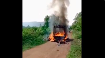A screengrab from a video showing the autorickshaw on fire in Andhra Pradesh.