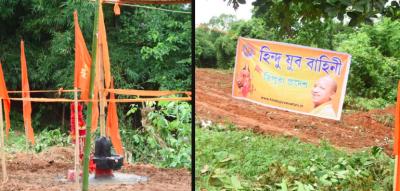 The makeshift 'temple' that was put up by members of the Hindu Yuva Vahini before administration dismantled it. Photos: By arrangement