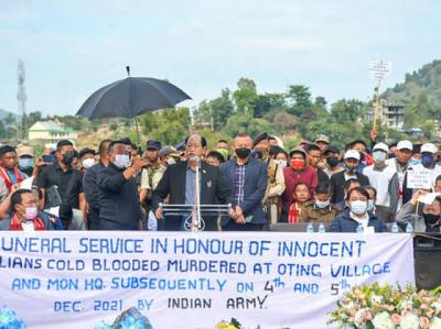The Nagaland chief minister addressing the victims' families soon after the ambush. Photo: Special arrangement