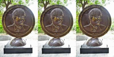 The 10-tonne coin with an engraving of Dr BR Ambedkar and the words 'Bhim Rudan'. Photo: Twitter