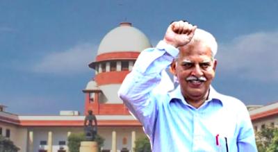 Varavara Rao. In the background is the Supreme Court. Photos: File