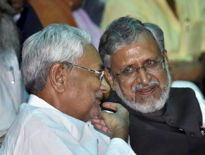 Bihar chief minister Nitish Kumar with former deputy chief minister Sushil Kumar Modi. Credit: PTI