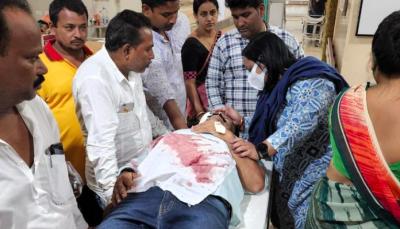 A image tweeted by Congress's Tripura wing, purportedly showing Sushanta Chakraborty hurt after the attack. Photo: Twitter/@INCTripura