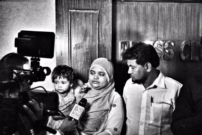 Bilkis Bano with her husband Yakoob and their daughter before a press conference in New Delhi on May 8, 2017. Photo: Shome Basu