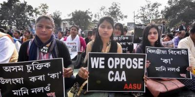 Activists of All Assam Students Union (AASU) protest against the Citizenship Amendment Act CAA in Guwahati Saturday Jan. 18 2020. Photo: PTI/File