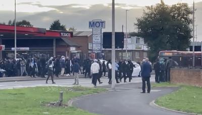 Video screengrab showing protesters at Birmingham. Photo: Twitter/@kevlondon4