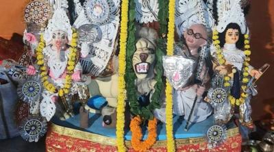 The Asura at the Durga pandal set up by the Hindu Mahasabha resembled Mahatma Gandhi. Photo: Indradeep Bhattacharyya