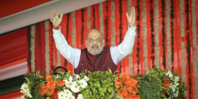 Union home minister Amit Shah addresses a public rally, in Rajouri district of Jammu and Kashmir, October 4, 2022. Photo: PTI