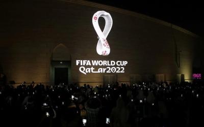 The tournament's official logo for the 2022 Qatar World Cup is seen on the wall of an amphitheater, in Doha, Qatar, September 3, 2019. Photo: Reuters/Naseem Zeitoun