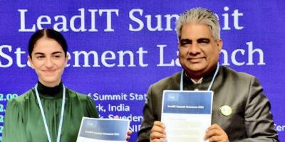Union Minister for Environment, Forest & Climate Change, Labour & Employment Bhupender Yadav launches LeadIT Summit statement 2022, at COP 27 in Sharm el-Sheikh, Egypt, Tuesday, Nov. 15, 2022. Photo: PTI
