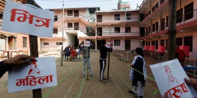 File image: Officials from the election commission work to set up polling station a day ahead of the general elections, in Bhaktapur, Nepal November 19, 2022. Photo: Reuters/Navesh Chitrakar