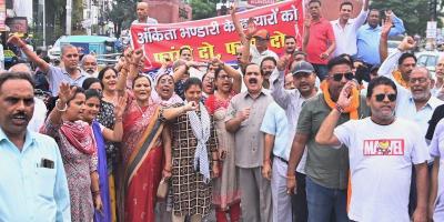 A protest seeking the death penalty for those involved in the killing of Ankita Bhandari in Uttarakhand. Photo: PTI