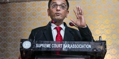 Chief Justice of India (CJI) Justice D.Y Chandrachud addresses during a programme as part of Constitution Day celebrations, in New Delhi, Friday, Nov. 25, 2022. Constitution Day is observed on Nov. 26. Photo: PTI. 