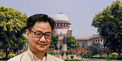 Union law minister Kiren Rijiju. In the background is the Supreme Court. Photos: PTI/File