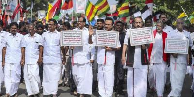 DMK president MK Stalin, senior Congress leader P Chidambaram in a protest march against the Citizenship Act (CAA), in Chennai on Dec. 23, 2019. Photo: PTI