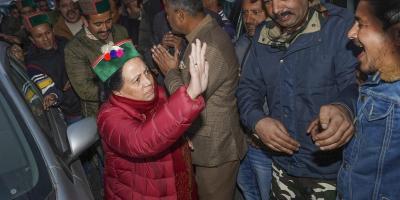 Himachal Pradesh Congress President Pratibha Singh arrives to attend a meeting of the party after the Assembly results, in Shimla, Friday, Dec. 9, 2022. Photo: PTI