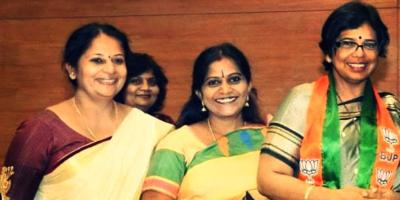 L Victoria Gowri (middle) at a BJP event. Photo: By arrangement