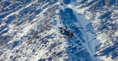 An Indian Air Force (IAF) chopper flies over the Ladakh region. Photo: PTI