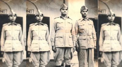 Lieutenant ‘Asha’ Sahay Choudhry with her father Anand Mohan Sahay and uncle Satyadev Sahay. Photo: amritmahotsav.nic.in