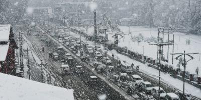 Snowfall in Srinagar on November 7. Photo: PTI