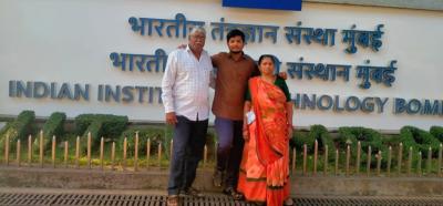 Darshan Solanki (centre) with his grandparents at IIT-Bombay. Solanki died by suicide on February 12, 2023. Photo: Special arrangement.  