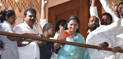 File photo. Bharat Rashtra Samithi (BRS) MLC K Kavitha after questioning by the CBI in connection with the 'Delhi excise policy scam', in Hyderabad, Sunday, Dec. 11, 2022. Photo: PTI