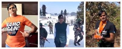 Kiran Patel on different occasions. The picture in centre is when he was in Kashmir with Z+ security. 