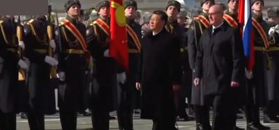 Chinese President Xi Jinping being welcomed in Moscow on March 20, 2023. Photo: Screengrab via YouTube.