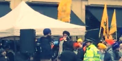 A protest by pro-Khalistan groups outside the Indian High Commission in London, on March 22, 2023. Photo: Twitter/@khanruhi