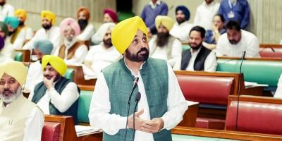 Punjab chief minister Bhagwant Singh Mann in the assembly on March 22, 2023. Photo: Twitter/@BhagwantMann