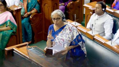 Finance minister Nirmala Sitharaman at the parliament today, March 24, 2023. Photo: Video screengrab