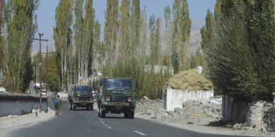 Army vehicles move towards eastern Ladakh amid the prolonged India-China stand off, in Leh, Thursday, October 8, 2020. Photo: PTI