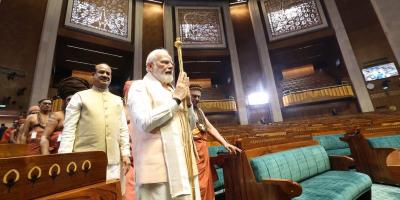 Prime Minister Narendra Modi at the new parliament building. Photo: Twitter/@narendramodi