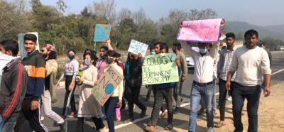 A protest against the decision to construct new building for Jammu and Kashmir high court inside Raika Forest. Photo: Special arrangement.