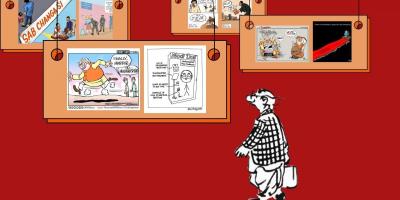 Cartoons by Satish Acharya, Pen Pencil Draw, Manjul, Sanitary Panels, Bob Almost and Bobby Almost, Nituparna Rajbangshi, Samim Akter Sheikh and R.K. Laxman. Illustration: Author's, with Canva.