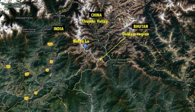 Satellite map of Chumbi Valley, Doklam region. Credit: Scribble Maps