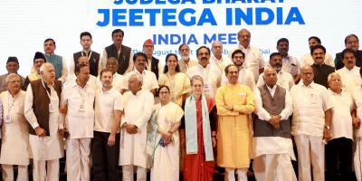 Leaders of the INDIA parties pose for a photograph. Photo: By arrangement.