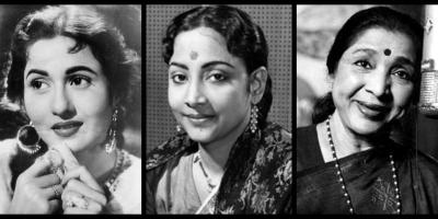 (L-R) Madhubala, Geeta Dutt and Asha Bhosle.
