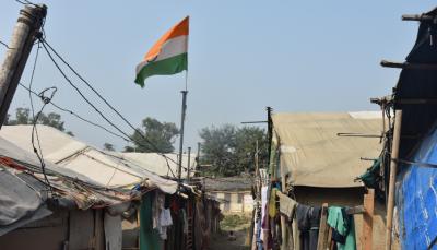 An Indian flag in a Rohingya camp in Delhi. Photo: Ismat Ara