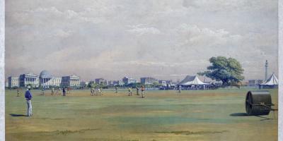 An old painting of a cricket match played by Calcutta Cricket Club on January 15, 1861. Photo: Wikimedia Commons/Day&Sons.